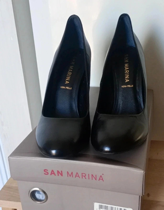 Escarpins noirs en cuir véritable San Marina à talons hauts épais - Pointure 39 – Tendance – taille 39 3