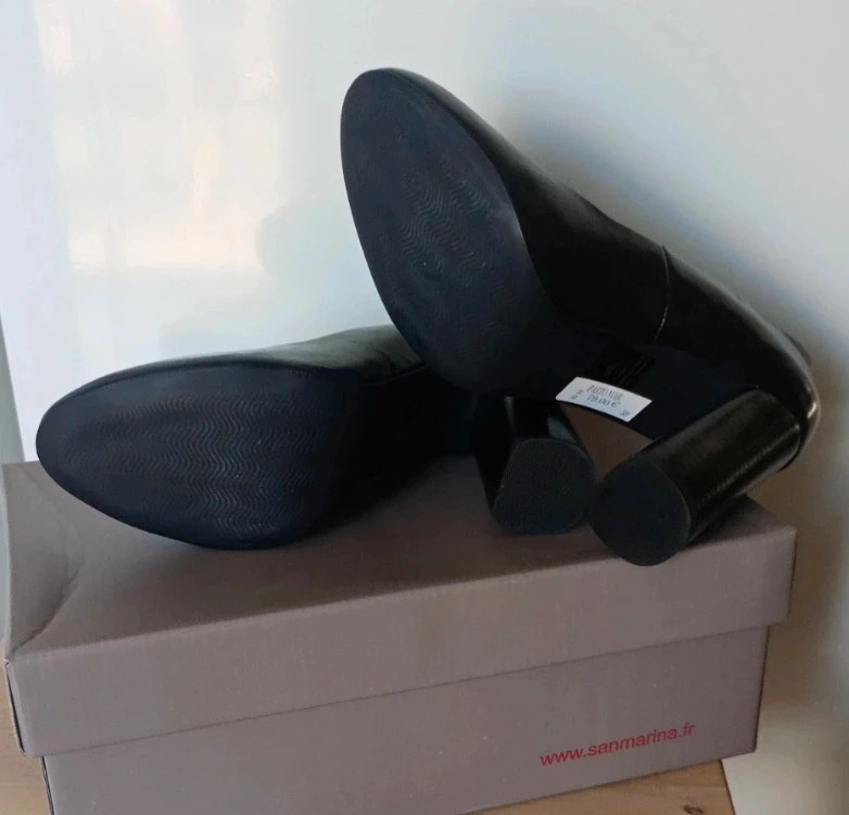 Escarpins noirs en cuir véritable San Marina à talons hauts épais - Pointure 39 – Tendance – taille 39 4