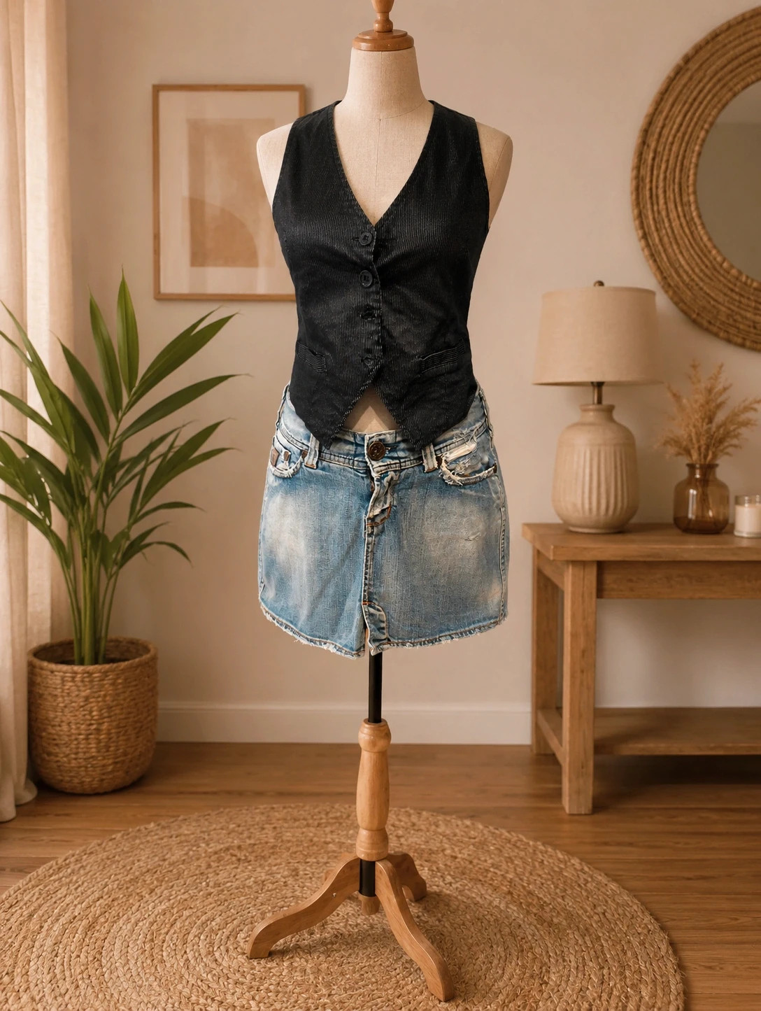 Jupe en jean vintage Loïs Y2K - taille 36- mini jupe denim bleu clair iconique – Tendance – taille S / 36 / 8 4