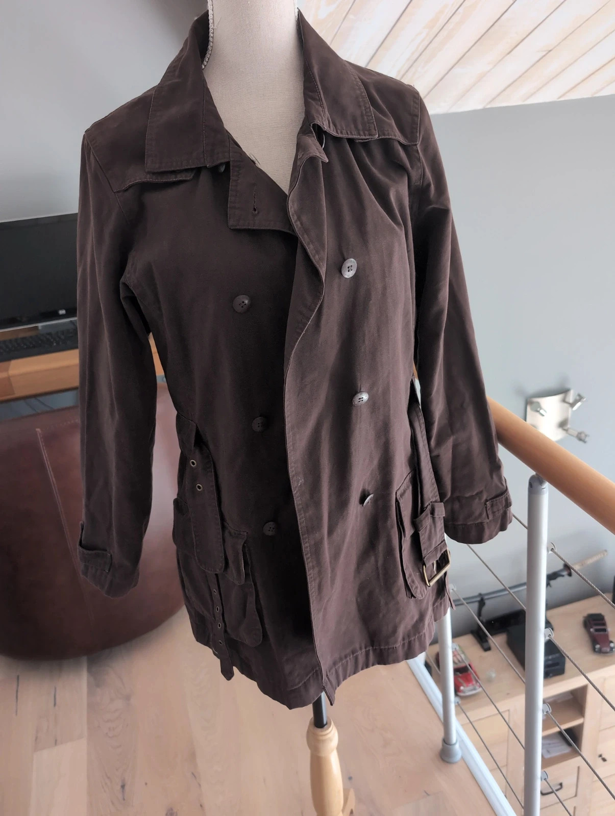 Trench-coat mi-long Dorotennis marron chocolat – Style chic & intemporel – Tendance – taille S / 36 / 8 4