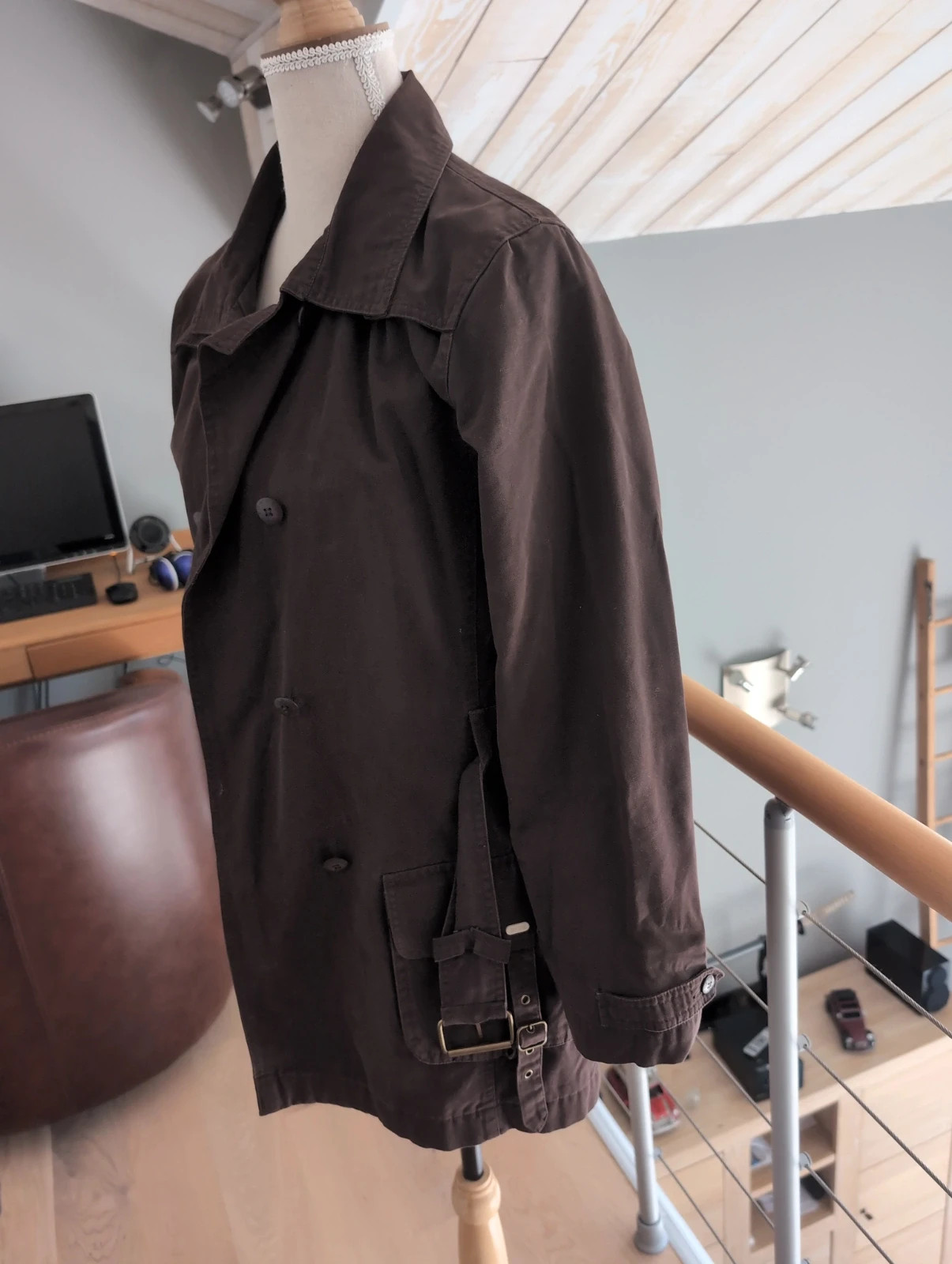 Trench-coat mi-long Dorotennis marron chocolat – Style chic & intemporel – Tendance – taille S / 36 / 8 3