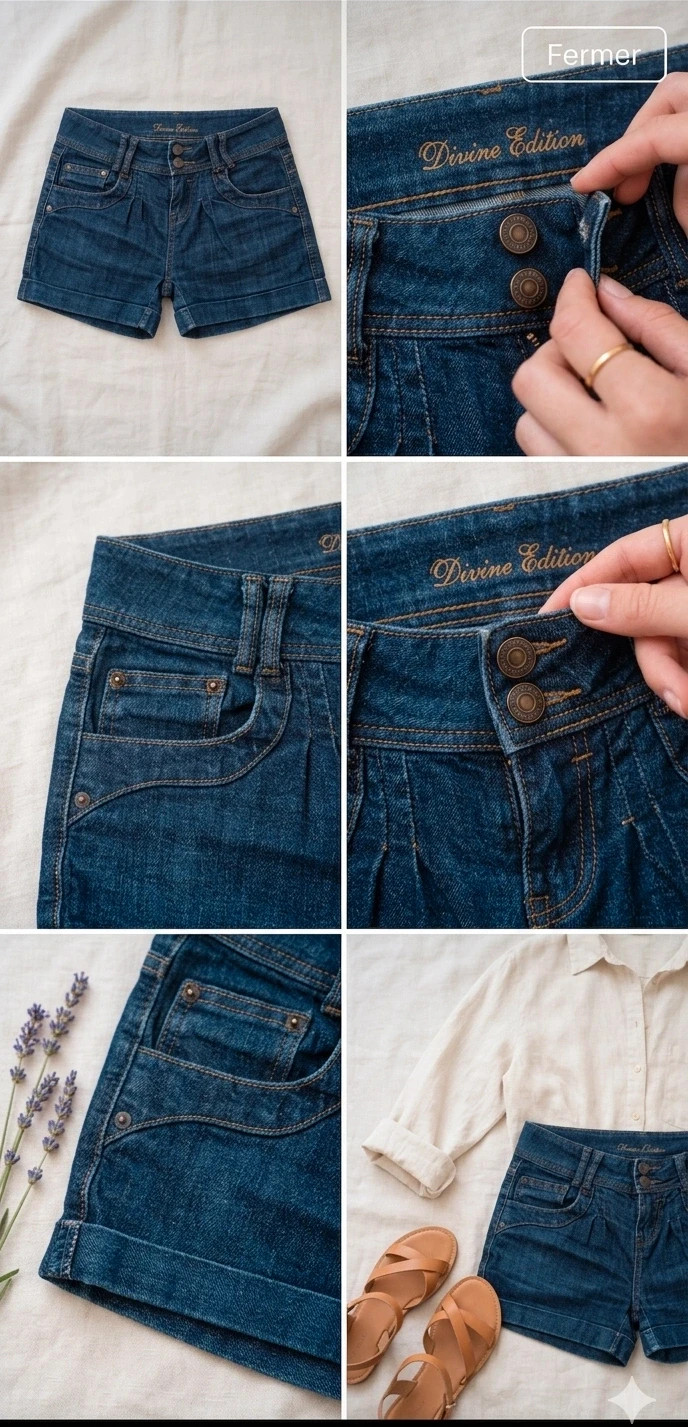 Short jean taille haute Denim Collection – T36 / S – Bleu foncé – Stretch – Comme neuf