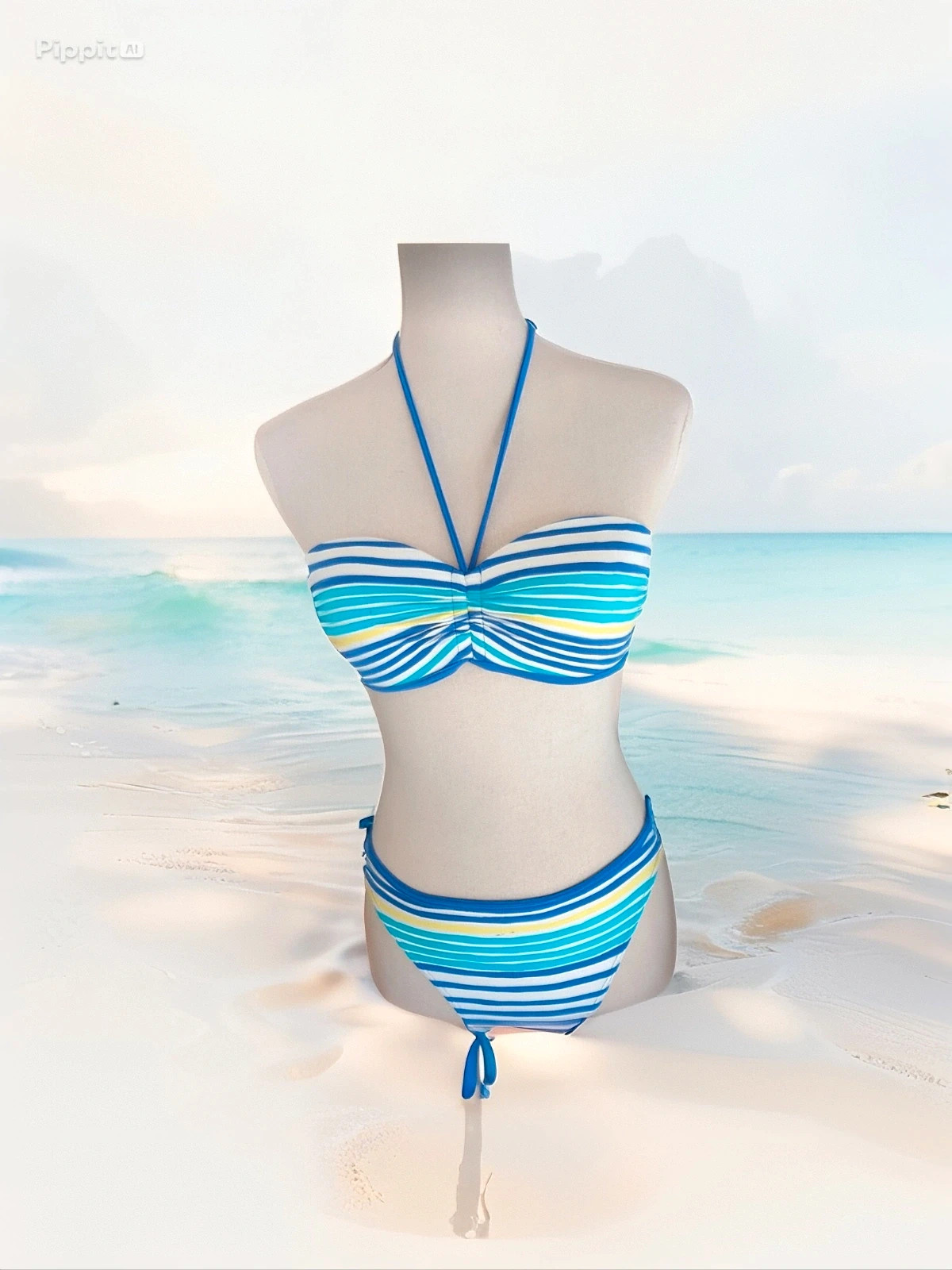Bikini bandeau rayé bleu Turquoise Tribord - T38 / 90C 💙 maillot de bain 2 pièces été plage – Tendance – taille M / 38 / 10 2