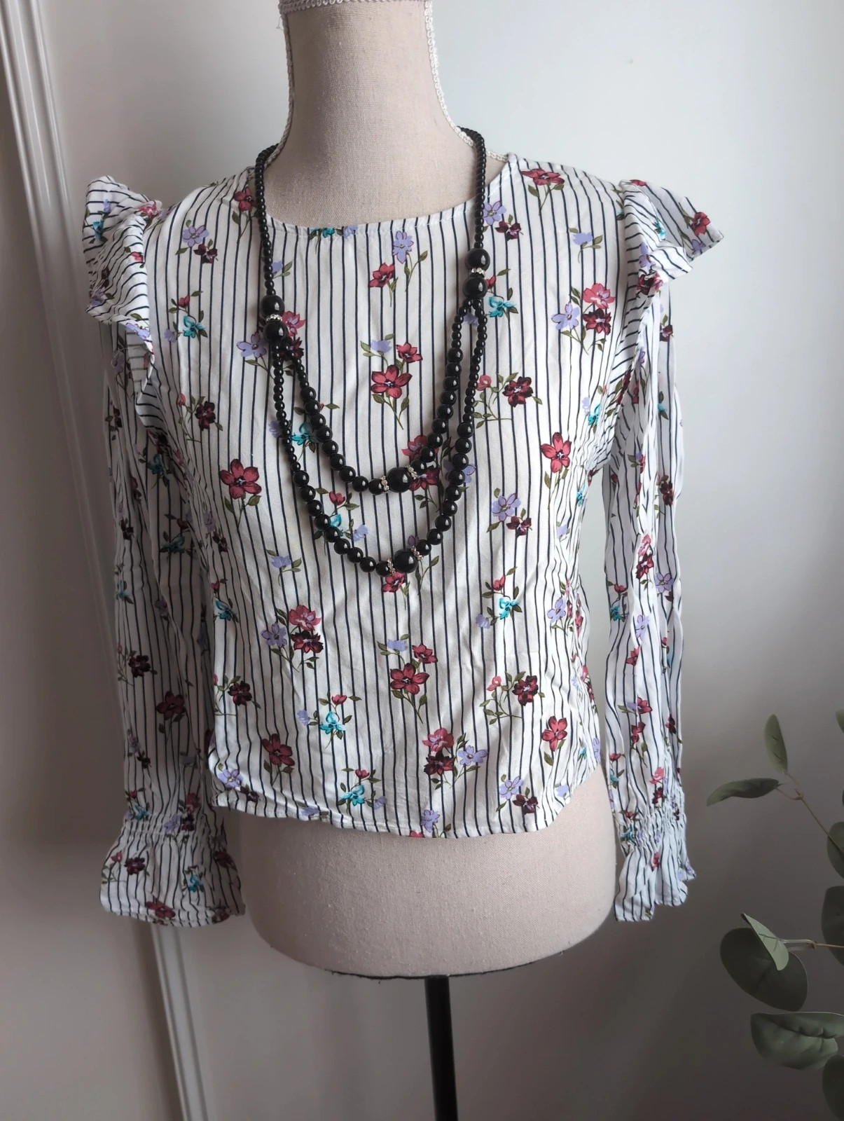 Blouse Bershka fleurie rayée manches bouffantes Taille S | Bohème chic – Tendance – taille S / 36 / 8 4