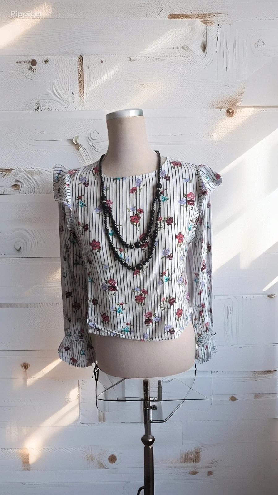 Blouse Bershka fleurie rayée manches bouffantes Taille S | Bohème chic