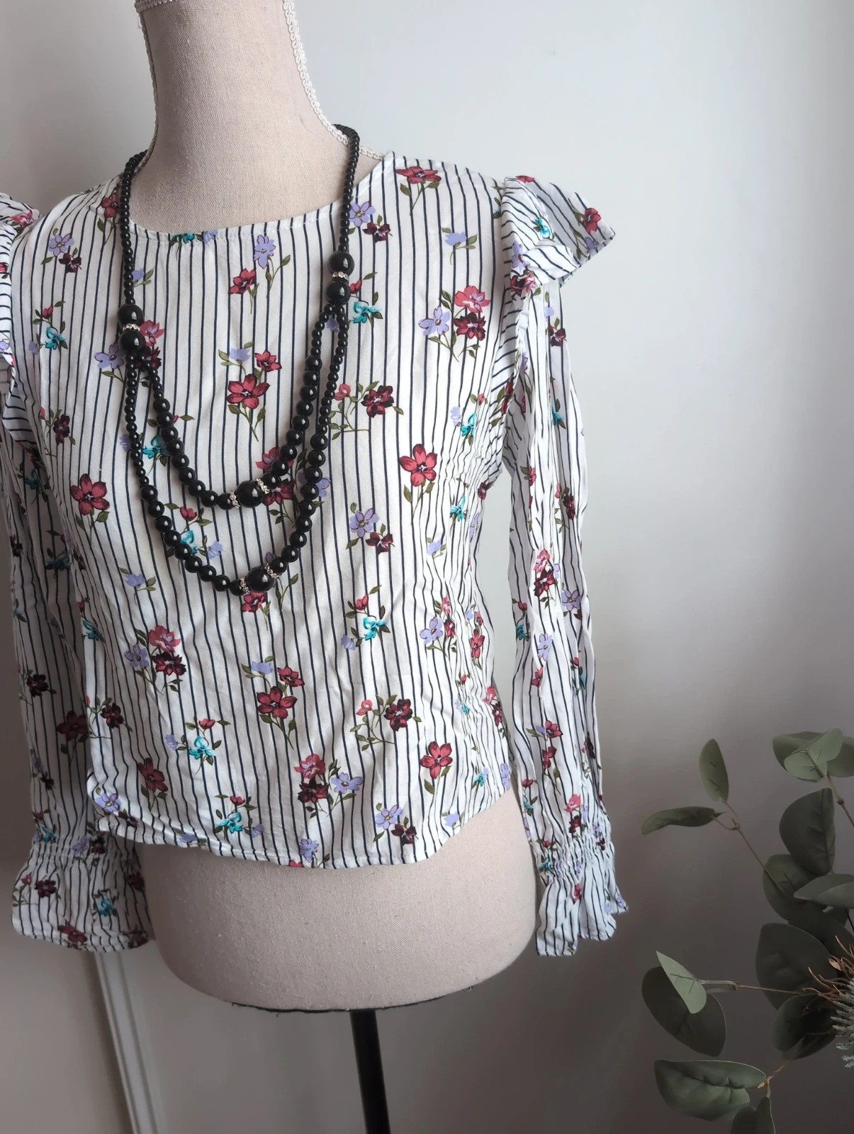 Blouse Bershka fleurie rayée manches bouffantes Taille S | Bohème chic – Tendance – taille S / 36 / 8 5