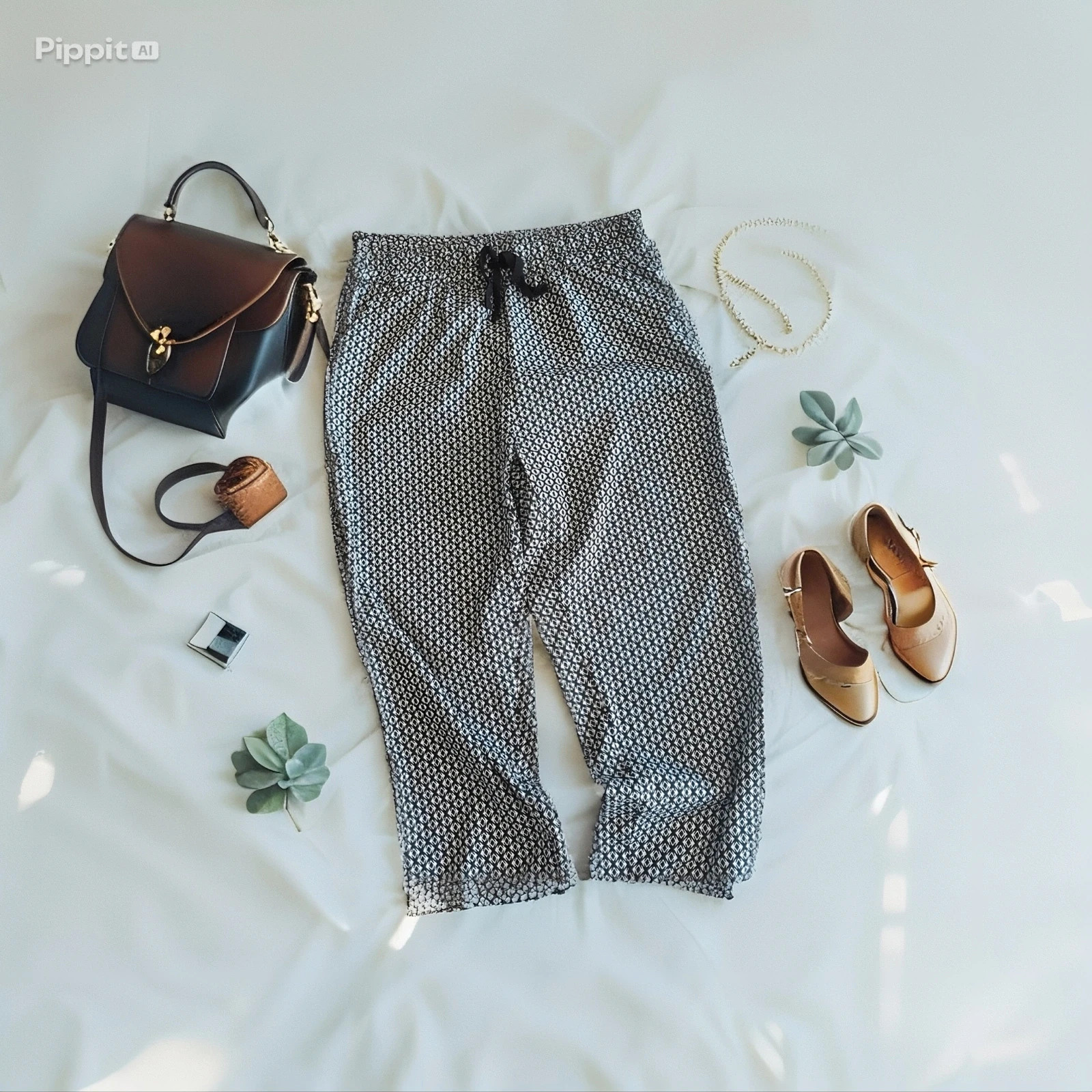 Pantalon fluide noir & blanc ultra tendance Parisienne • Taille M • Effet chic & comfy – Tendance – taille M / 38 / 10 2