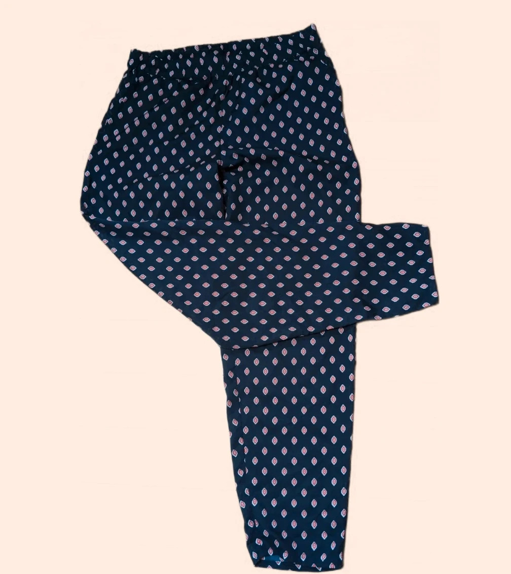 Pantalon fluide bleu marine motifs bohème Parisienne - T38/M – Tendance – taille M / 38 / 10 2