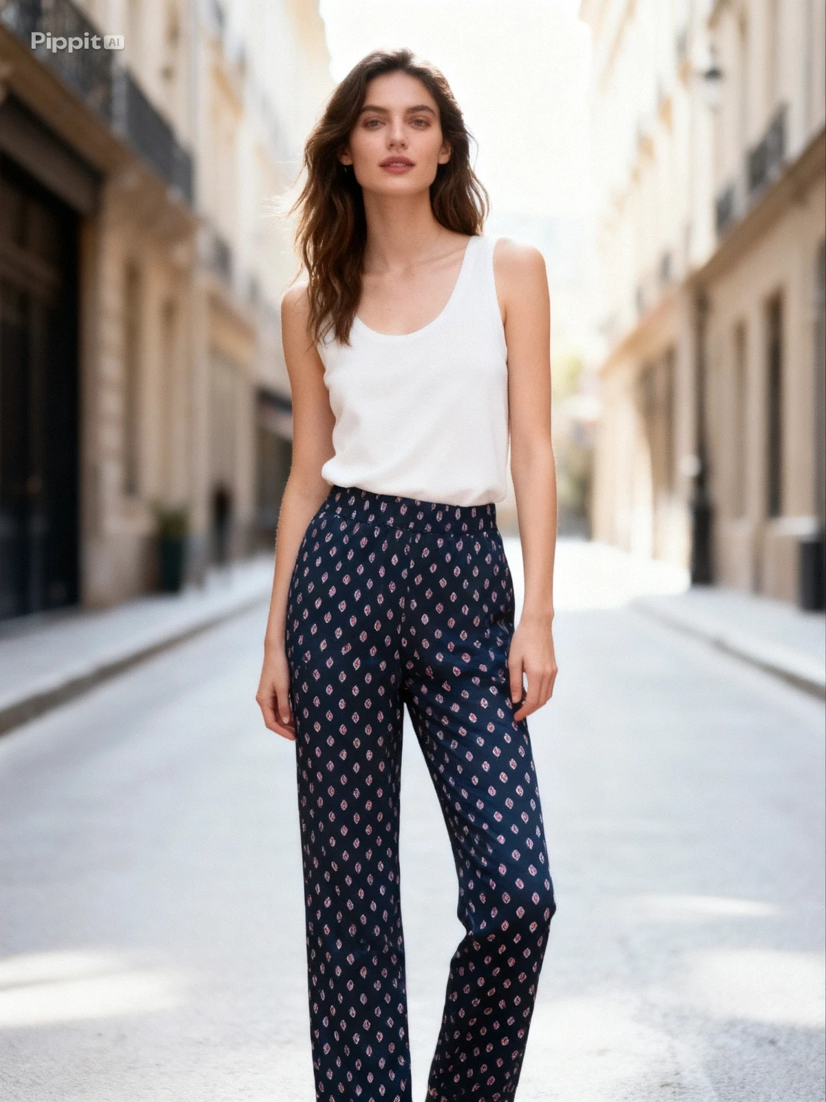 Pantalon fluide bleu marine motifs bohème Parisienne - T38/M – Tendance – taille M / 38 / 10 3