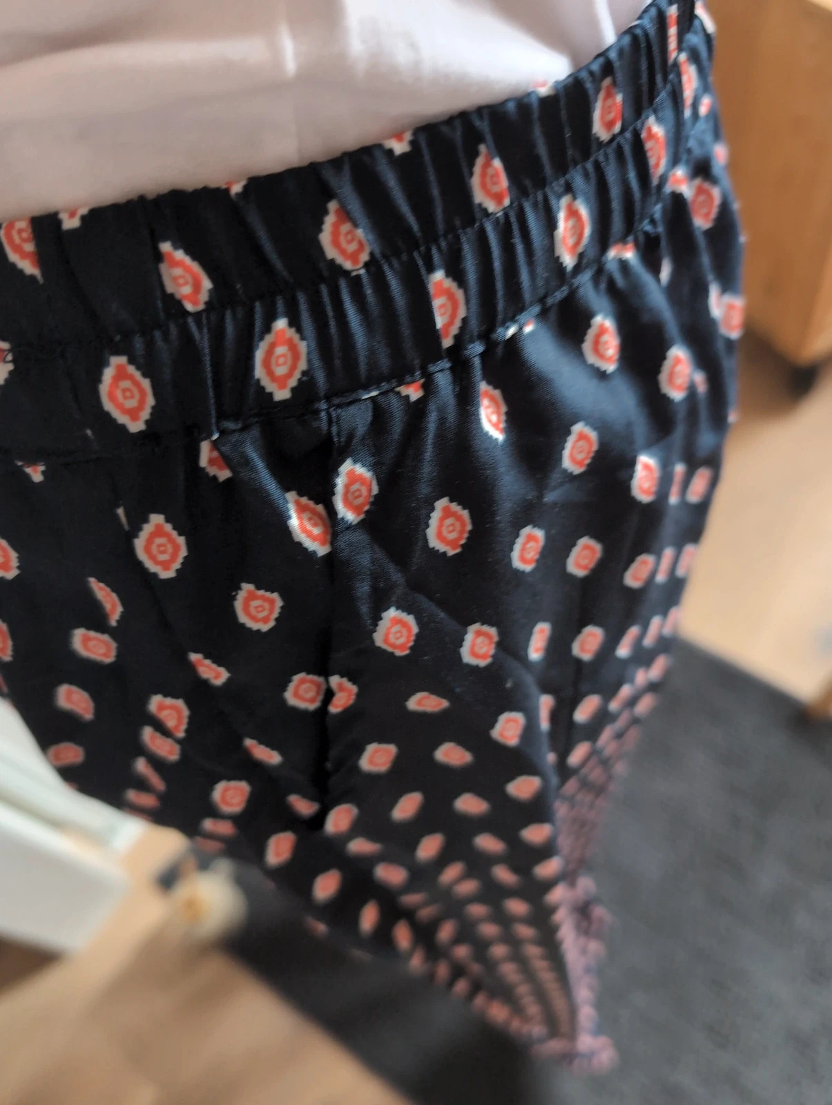 Pantalon fluide bleu marine motifs bohème Parisienne - T38/M – Tendance – taille M / 38 / 10 5