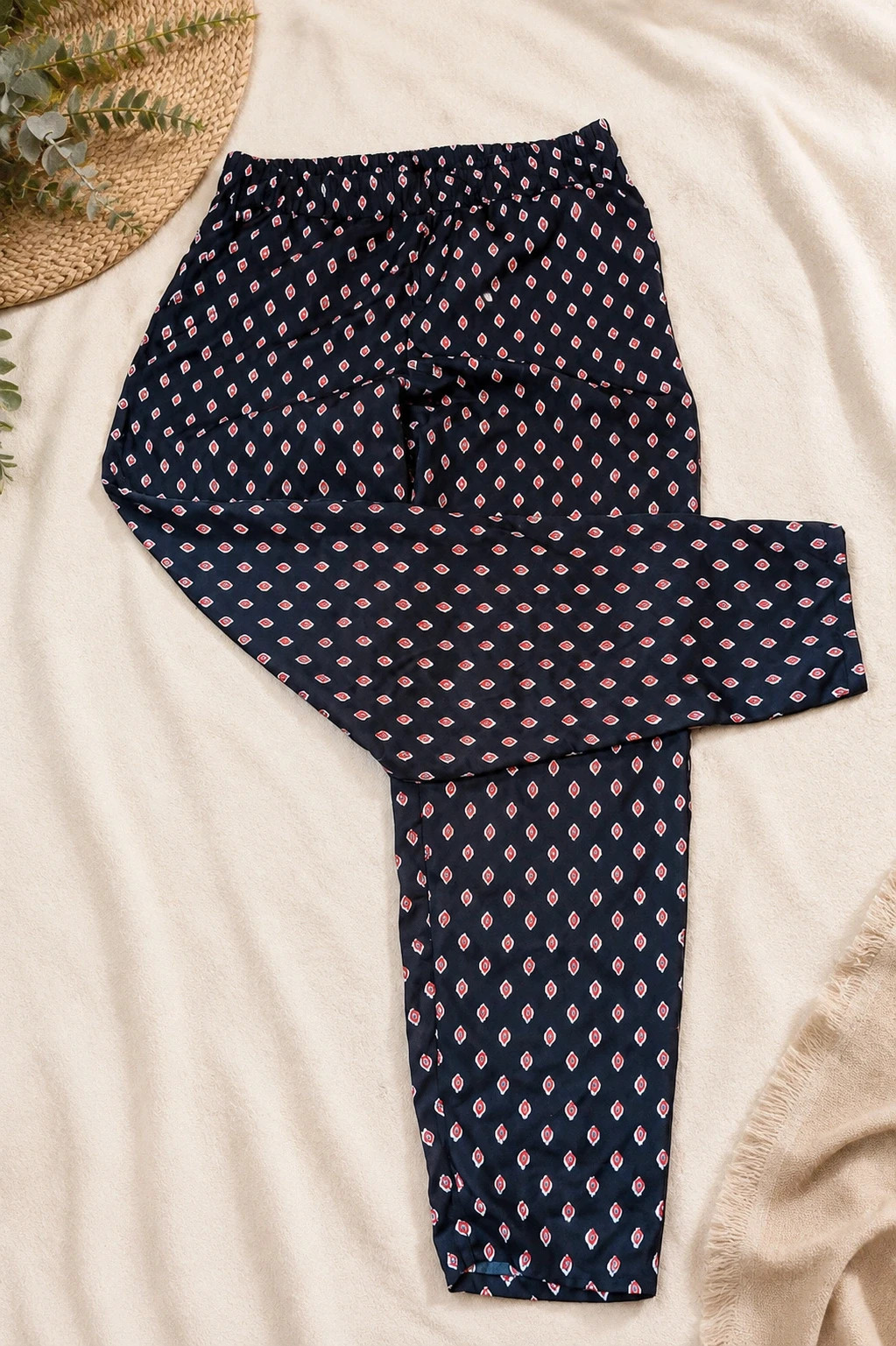 Pantalon fluide bleu marine motifs bohème Parisienne - T38/M
