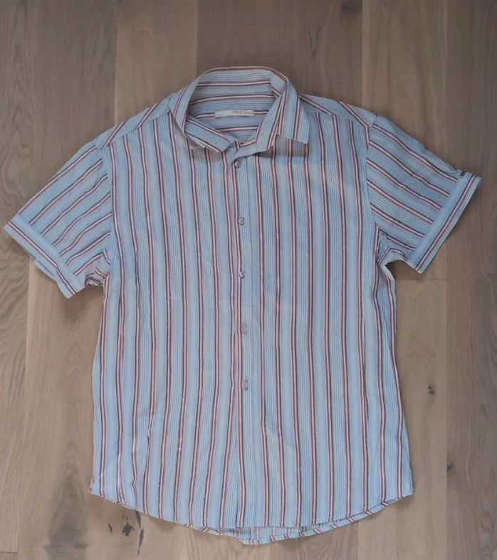 Chemise homme manches courtes RG512 S rose rayures style casual chic - Taille S