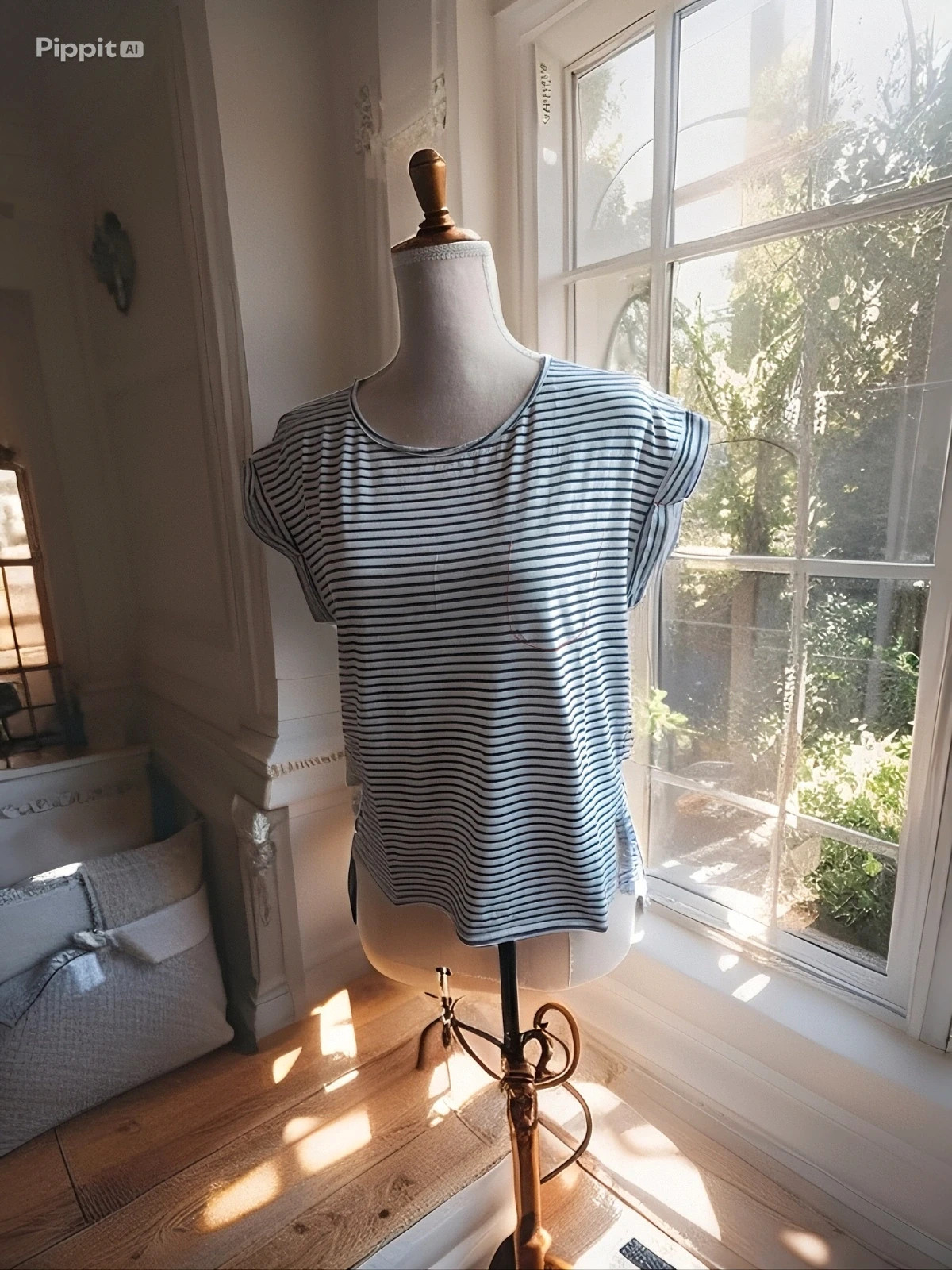 Marinière TEX blanche rayée bleu marine taille M • T-shirt femme chic casual – Tendance – taille M 2