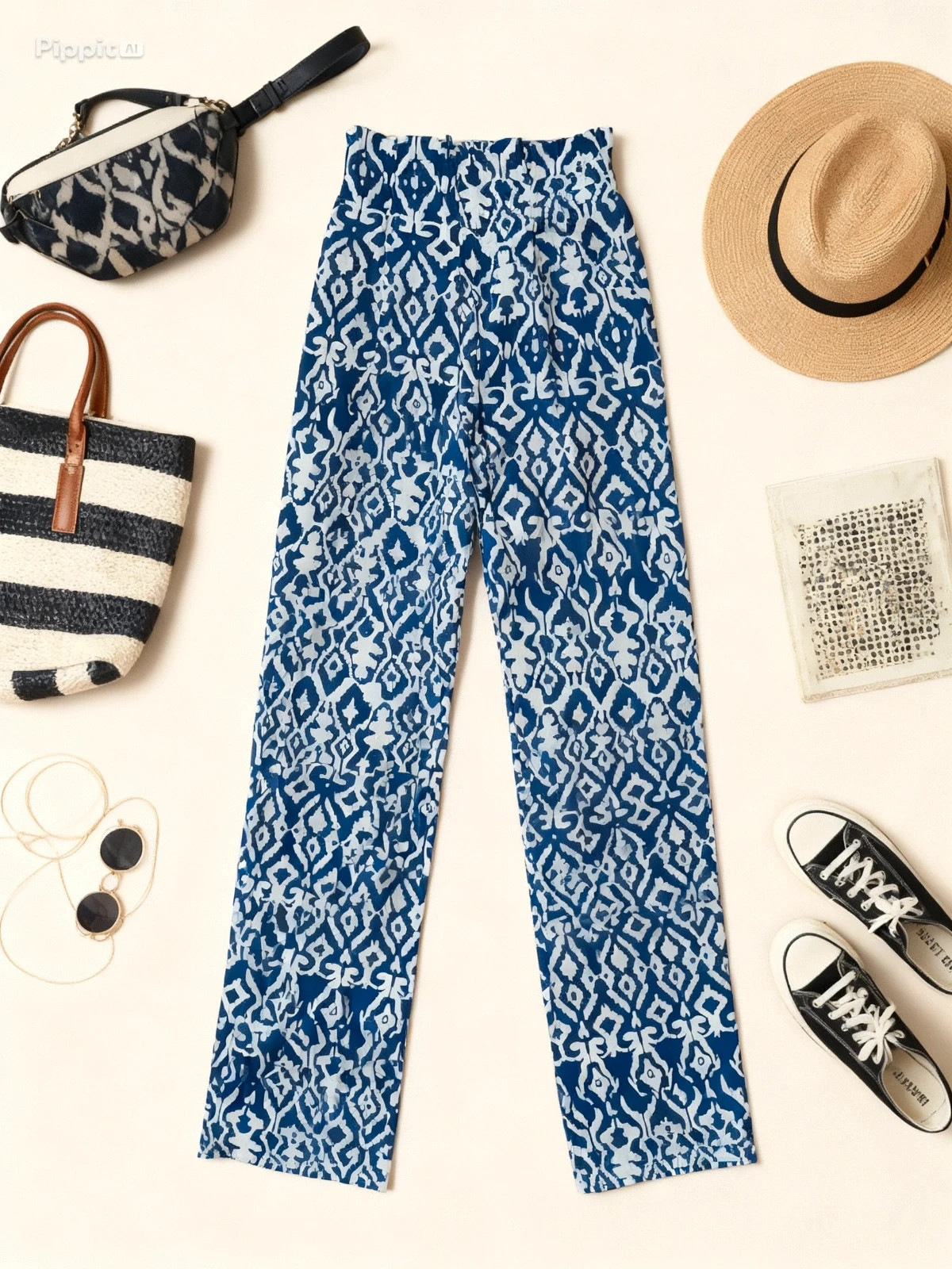 Pantalon fluide taille haute bleu & blanc Kooiook – jambes larges – T.S – Kooiook – taille 36 2