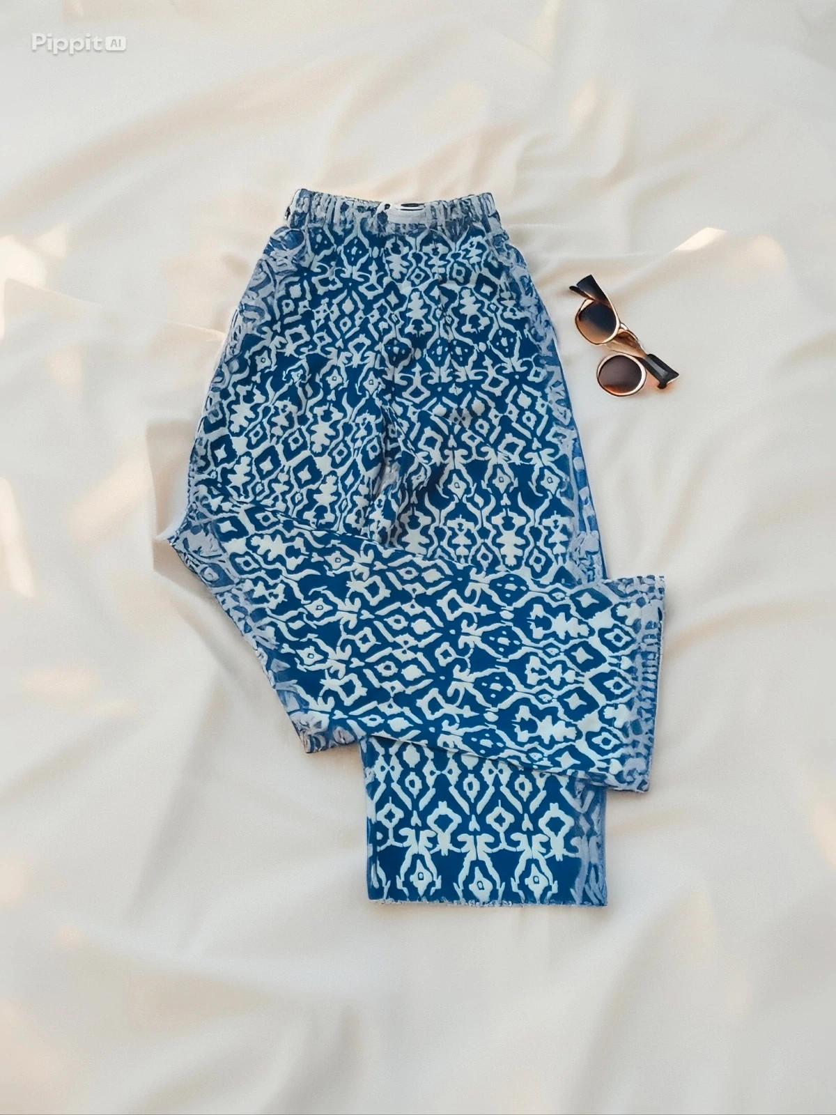 Pantalon fluide taille haute bleu & blanc Kooiook – jambes larges – T.S – Kooiook – taille 36 3