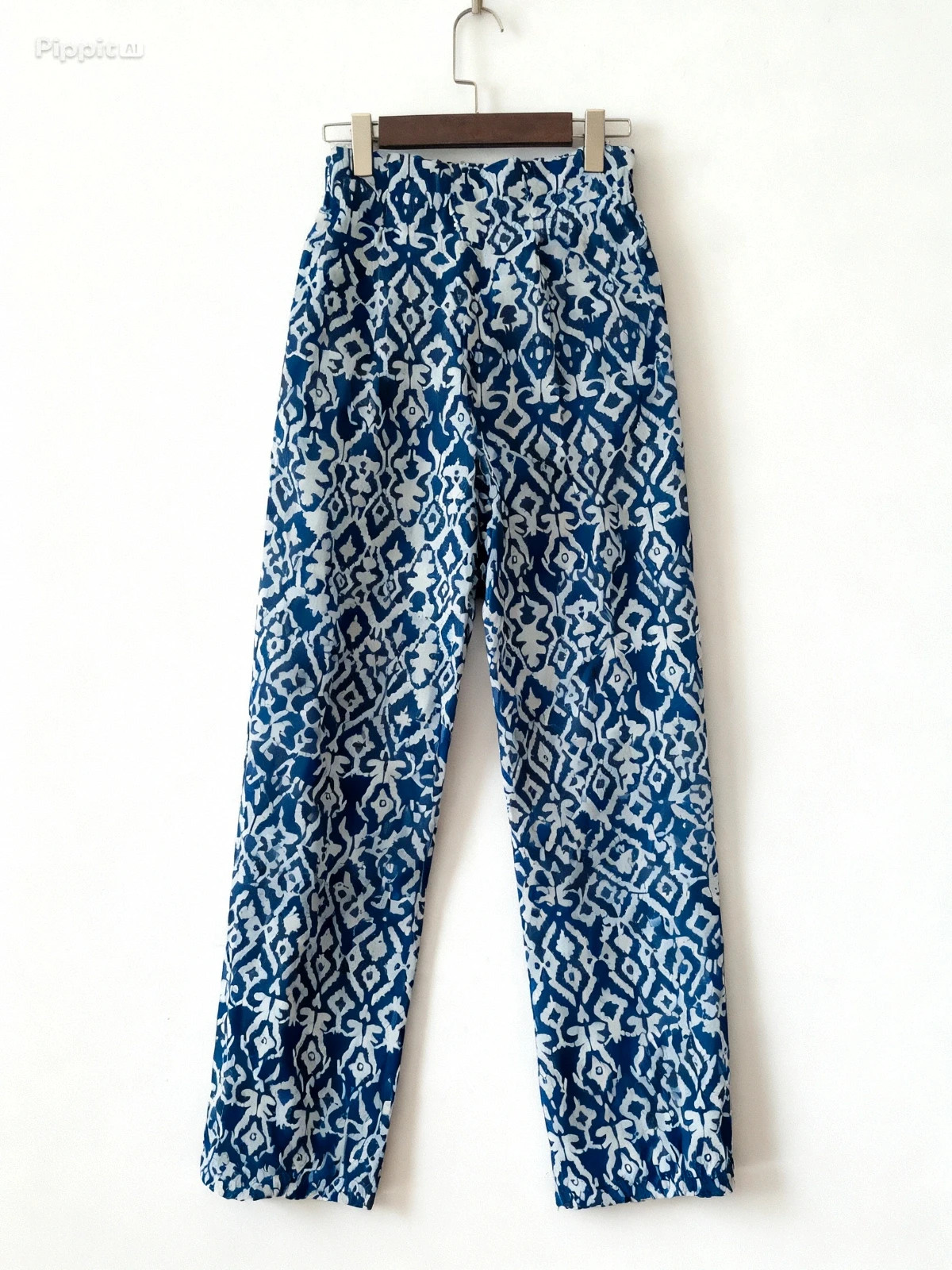 Pantalon fluide taille haute bleu & blanc Kooiook – jambes larges – T.S