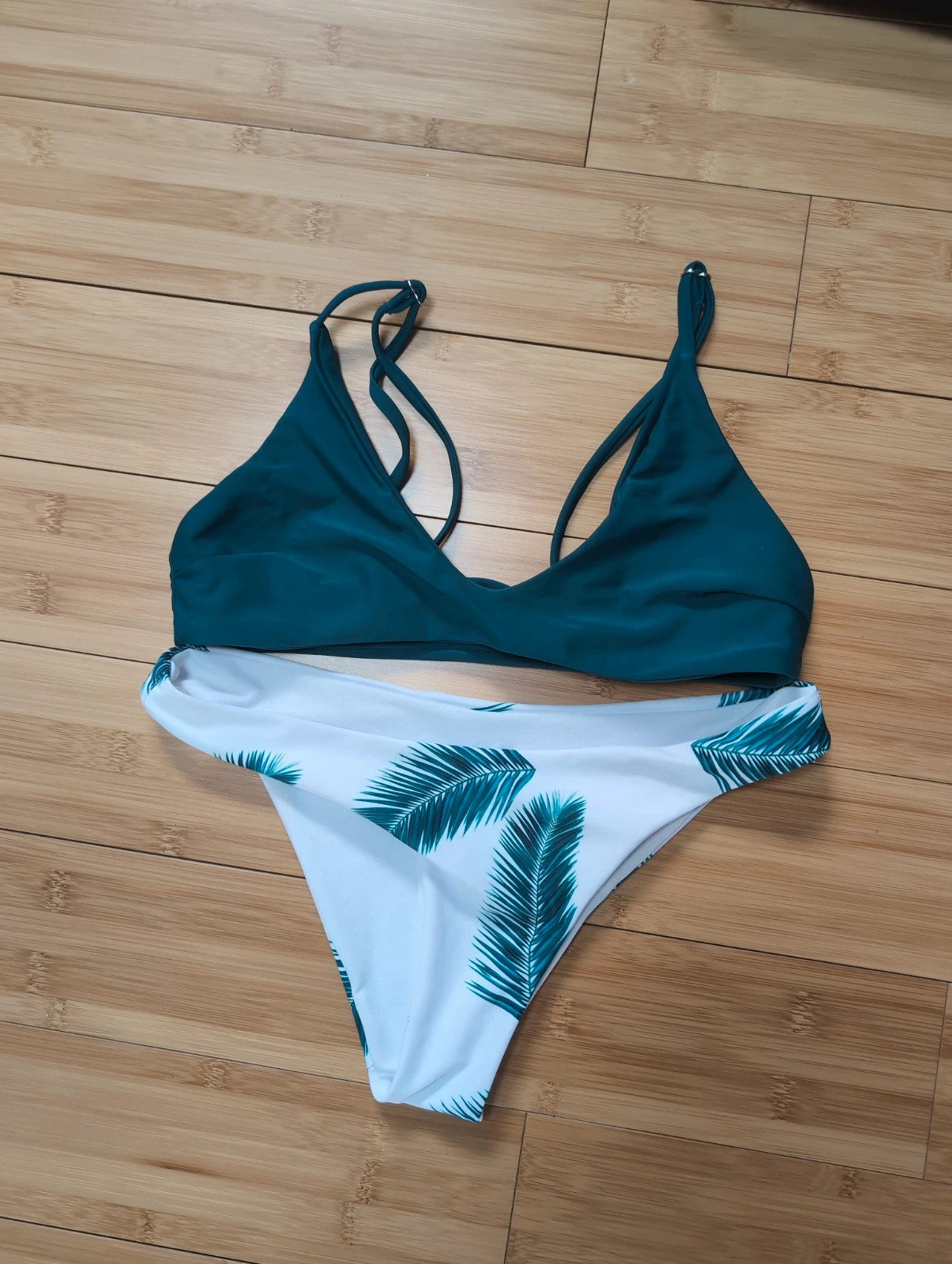 Maillot de bain 2 pièces Zaful S vert tropical | bikini femme été plage très bon état – Zaful – taille S 4