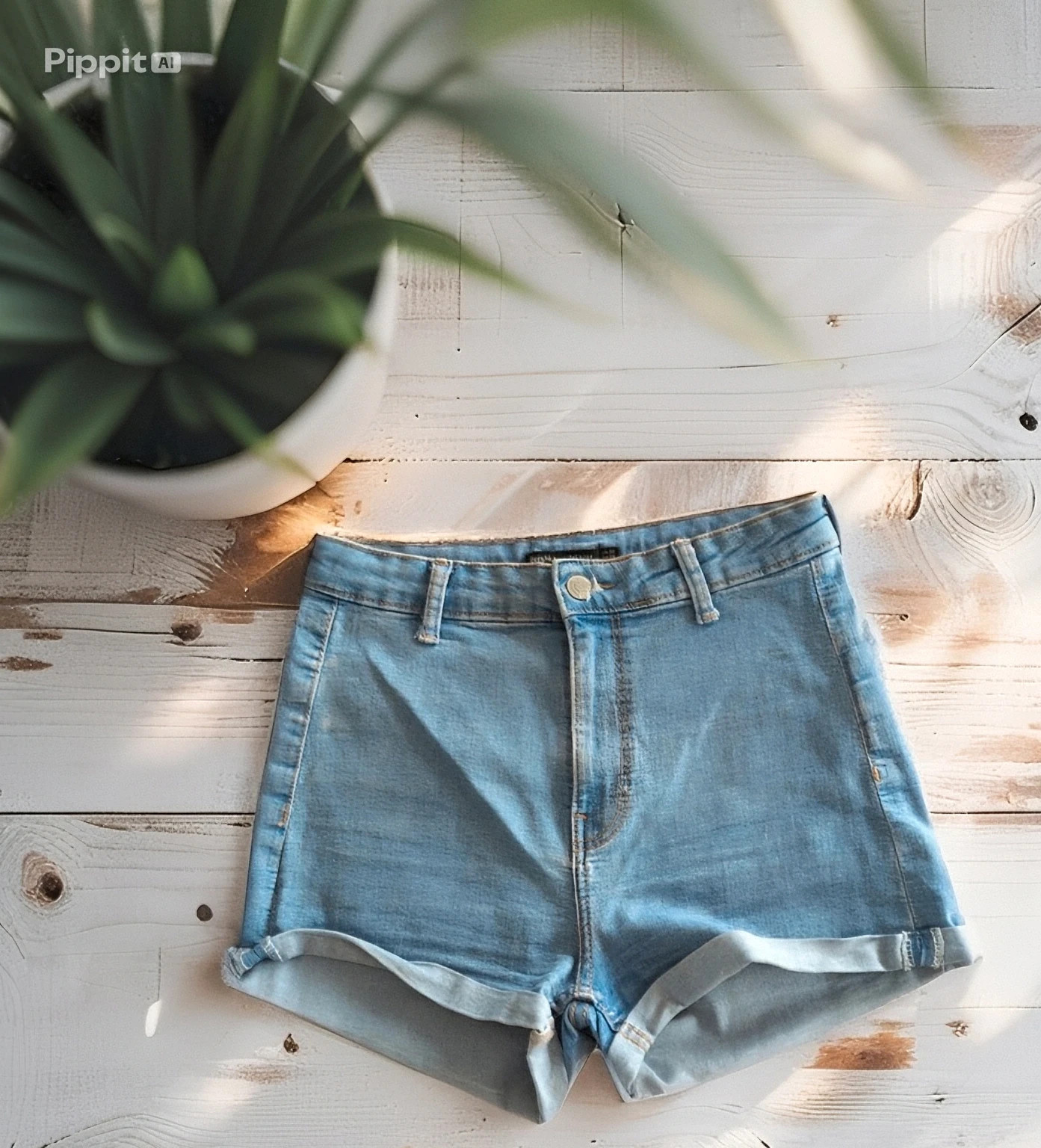 Short en jean bleu clair taille haute Bershka look casual – Taille 36