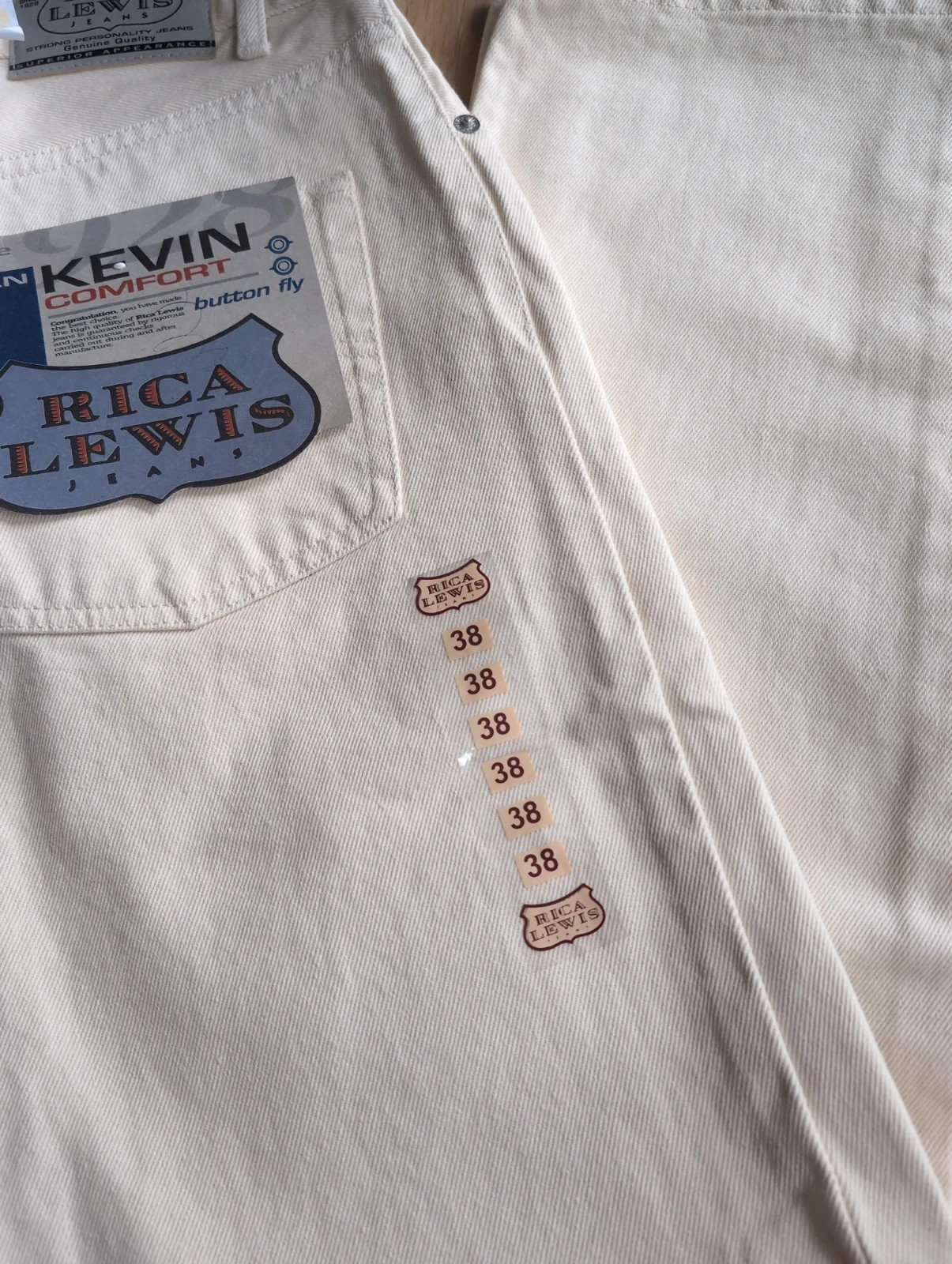 Jean Rica Lewis homme beige écru coupe droite - Taille 38 / M style Vintage 90s