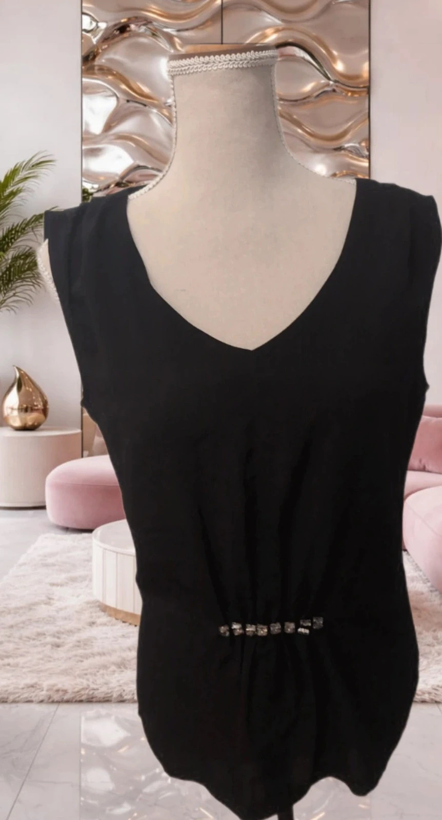Blouse fluide noire cintrée avec strass - Camaïeu - Taille M Chic