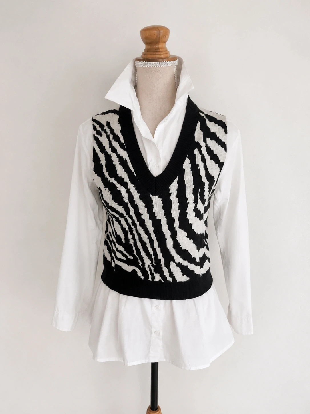 Pull sans manches zèbre chemise blanche femme Tendance chic - Giracoo - Taille M