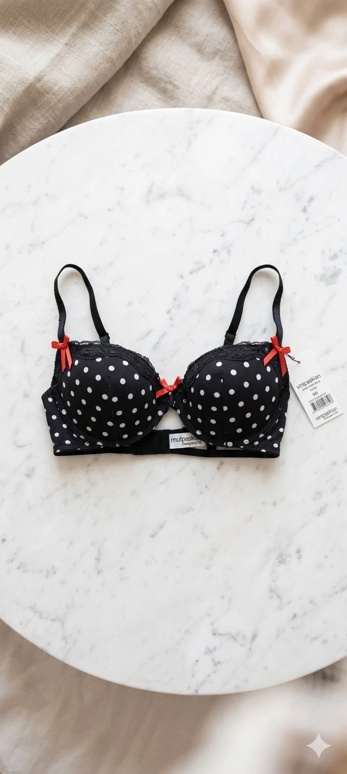 Soutien-gorge Manoukian noir à pois blancs – Taille 90C Lingerie Élégante