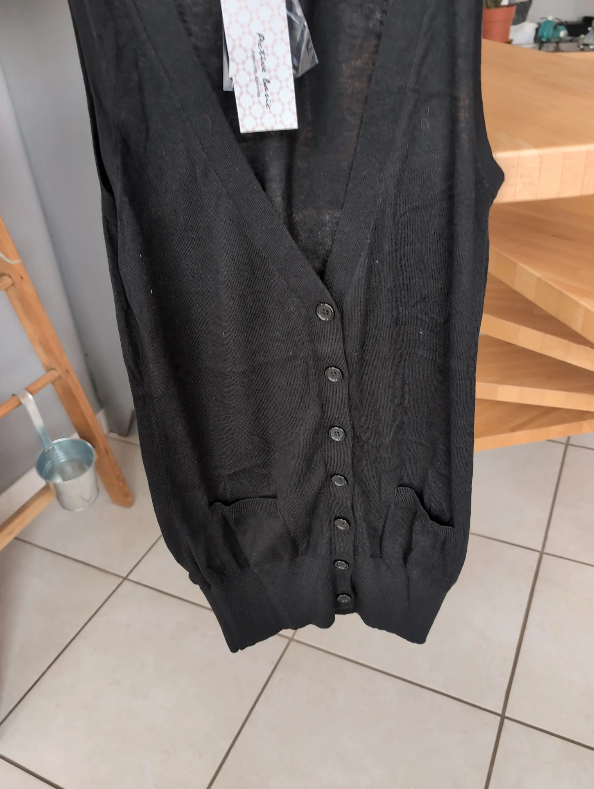 Gilet long noir sans manches boutonné look casual –Active Basic - Taille M – Tendance – taille M 2
