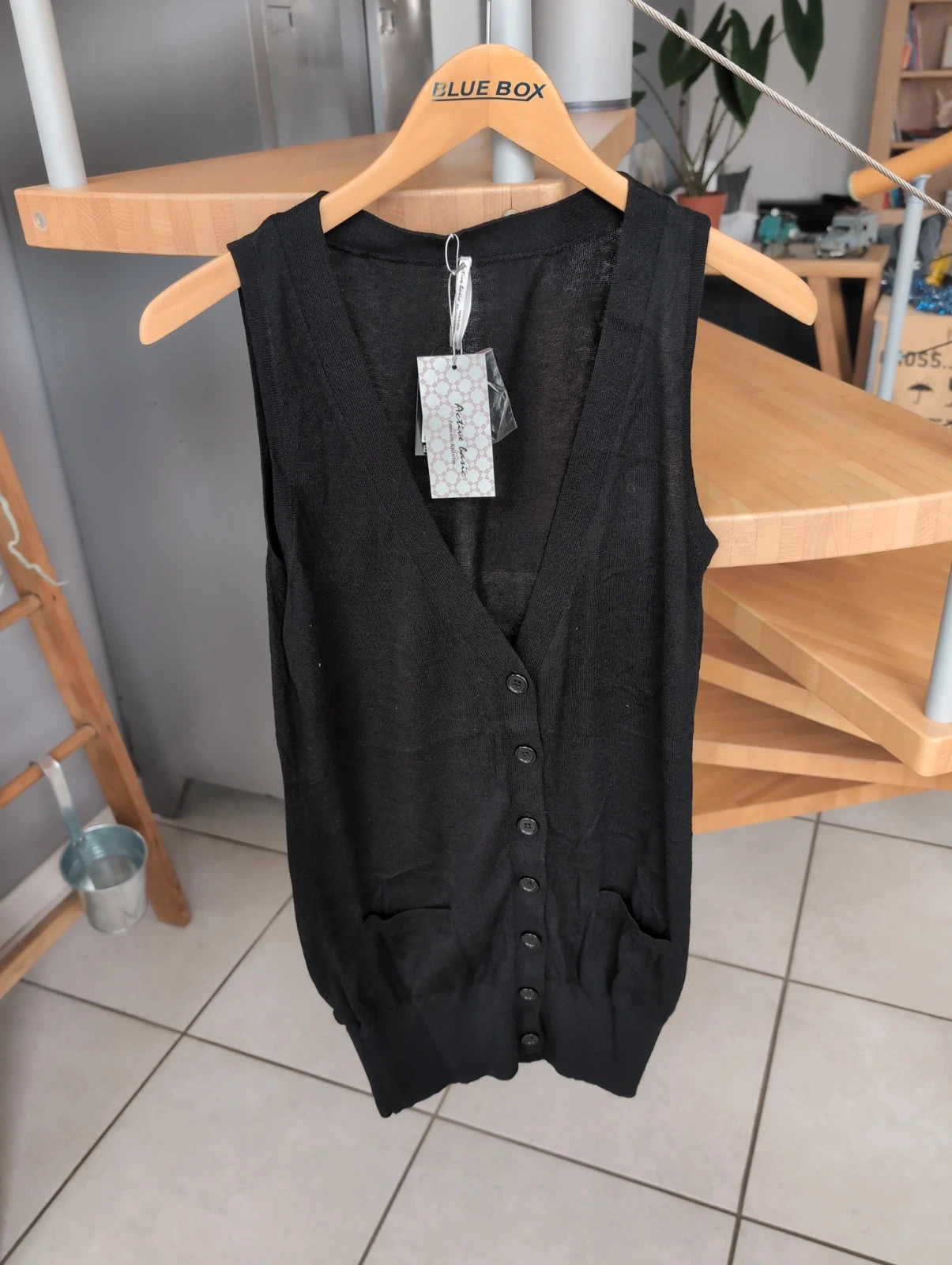 Gilet long noir sans manches boutonné look casual –Active Basic - Taille M – Tendance – taille M 3