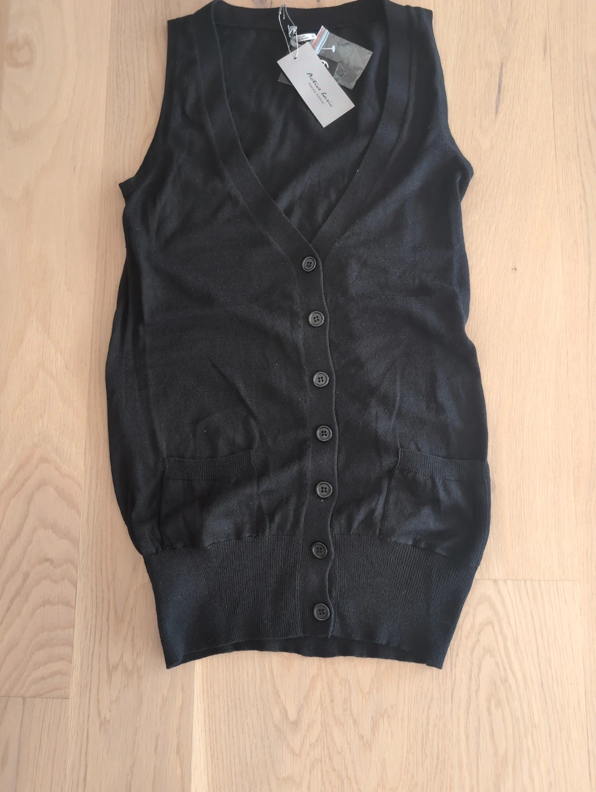 Gilet long noir sans manches boutonné look casual –Active Basic - Taille M