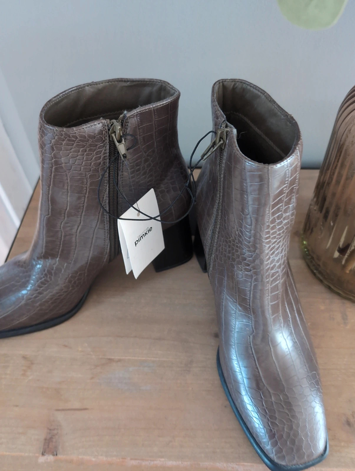 Bottines marron effet croco bout carré – Pimkie – Taille 40 look casual Tendance