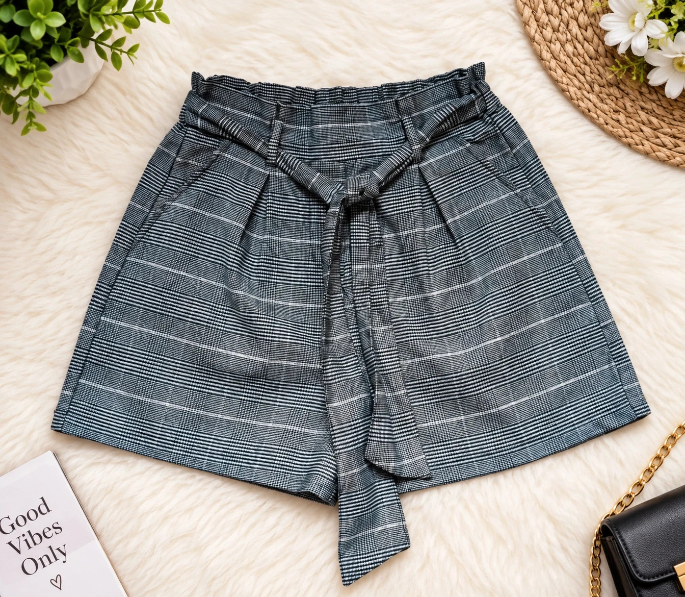 Short à carreaux taille haute Chic et tendance - Taille XS - Style casual chic