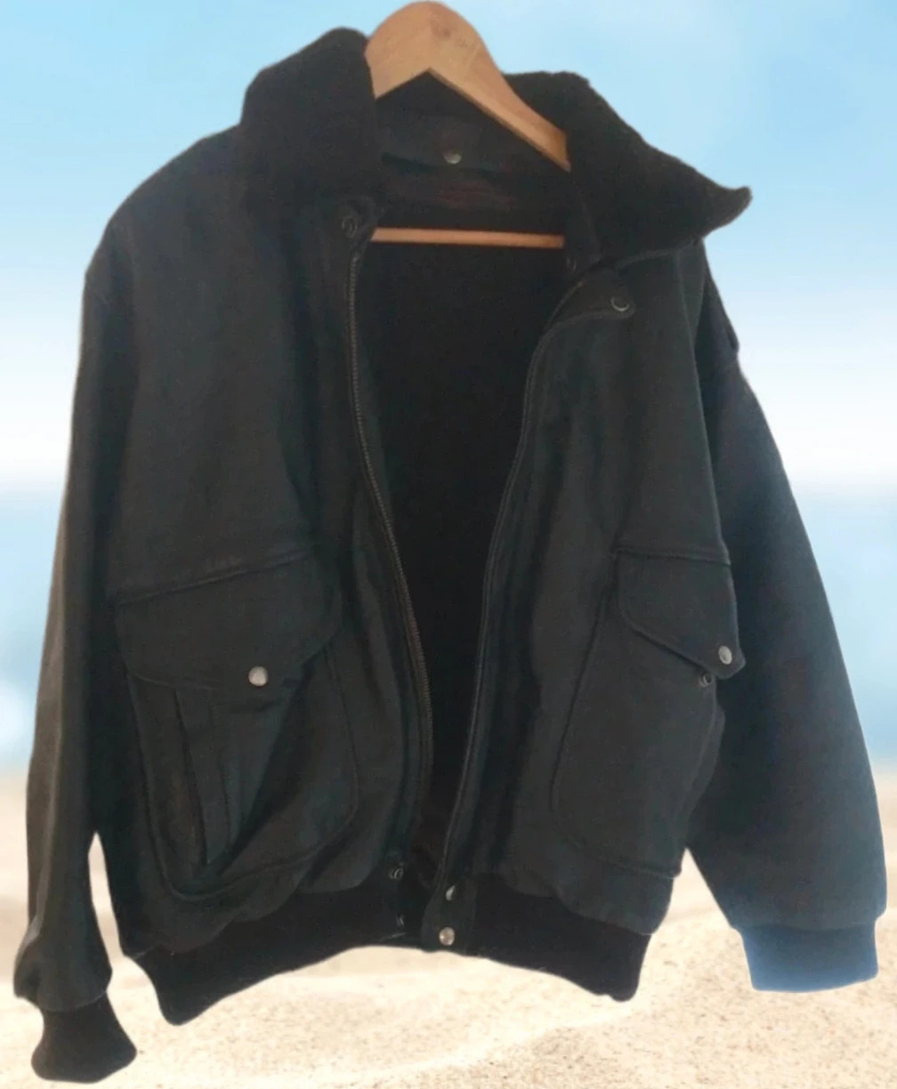 Blouson Aviateur cuir Du monde Homme en cuir véritable - Vintage prenium - Taille M Noir