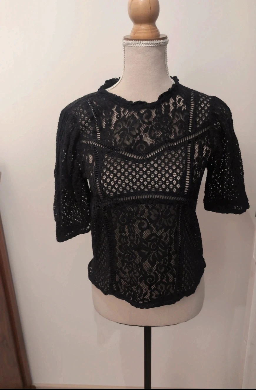 Top noir dentelle transparente élégante et tendance style YK2- Taille S – Pimkie – taille S 2