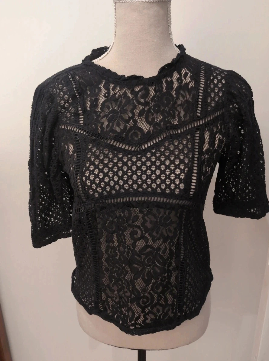 Top noir dentelle transparente élégante et tendance style YK2- Taille S – Pimkie – taille S 3