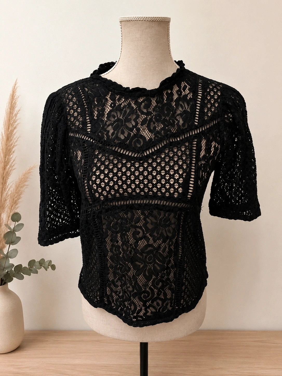 Top noir dentelle transparent élégant et tendance style Y2K - Taille S
