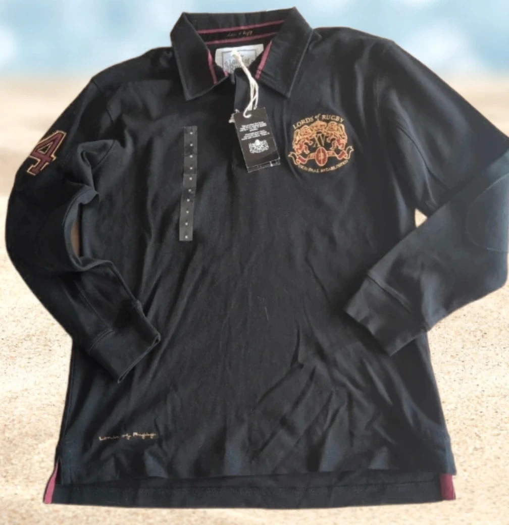 Polo rugby Lords of Rugby look casual Taille S noir bordeaux brodé premium XV Victus