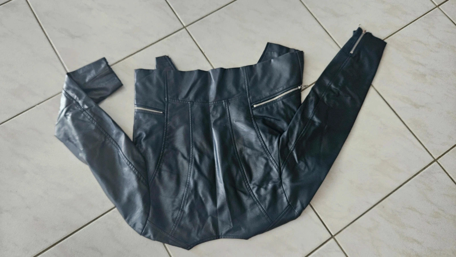 Veste simili cuir bleu marine – Cache Cache – taille XS / 34 / 6 4