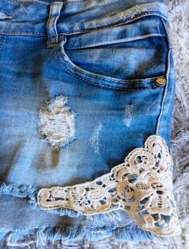 short vaquero encaje boho denim shorts ripped taille xl – ye bo mei – taille XL / 42 / 14 3