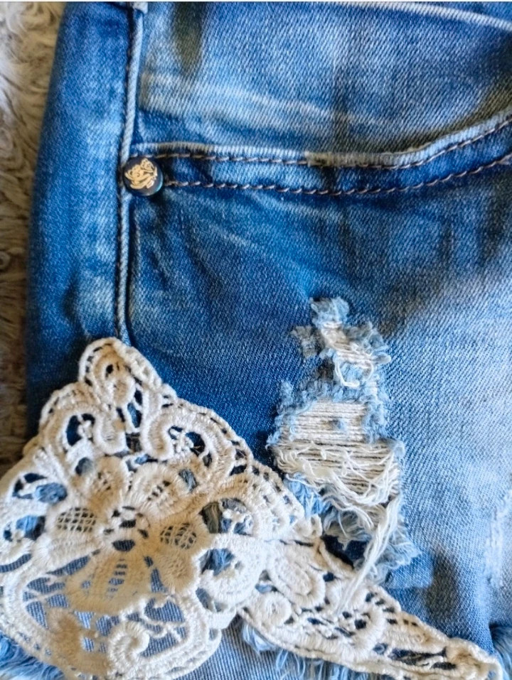 short vaquero encaje boho denim shorts ripped taille xl – ye bo mei – taille XL / 42 / 14 4