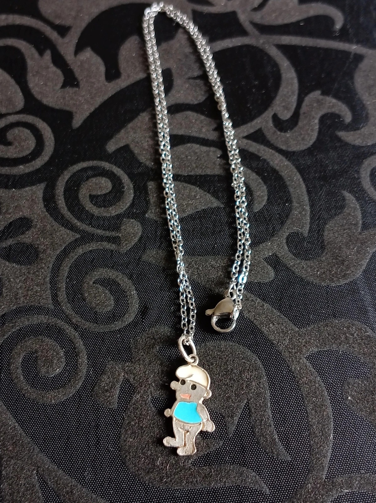 Colgante Pitufo Plata Smurf Silver Pendant Cadena Acero 45 cm Vintage Unique – Local
