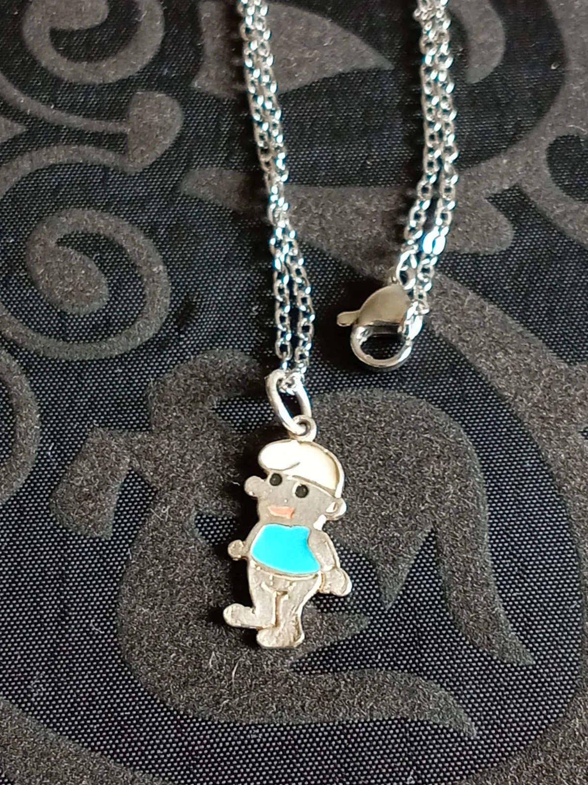 Colgante Pitufo Plata Smurf Silver Pendant Cadena Acero 45 cm Vintage Unique – Local 2