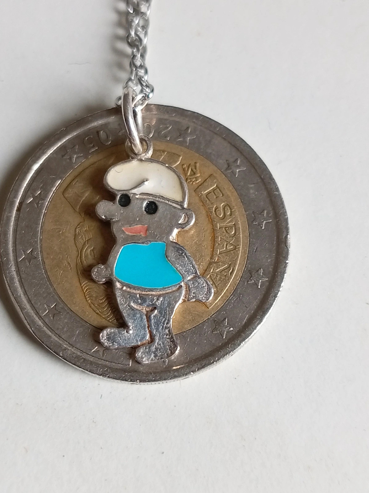 Colgante Pitufo Plata Smurf Silver Pendant Cadena Acero 45 cm Vintage Unique – Local 5