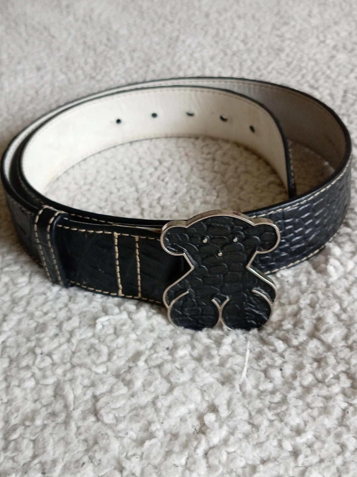 Cinturón Tous negro oso hebilla piel grabado cocodrilo Talla M 95 cm