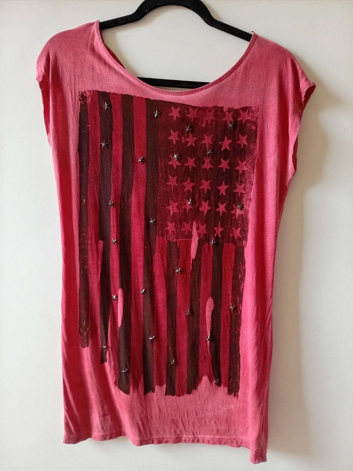 Camiseta pull and bear roja desgastada americana Tachuelas vintage size s – Pull & Bear – taille S / 36 / 8