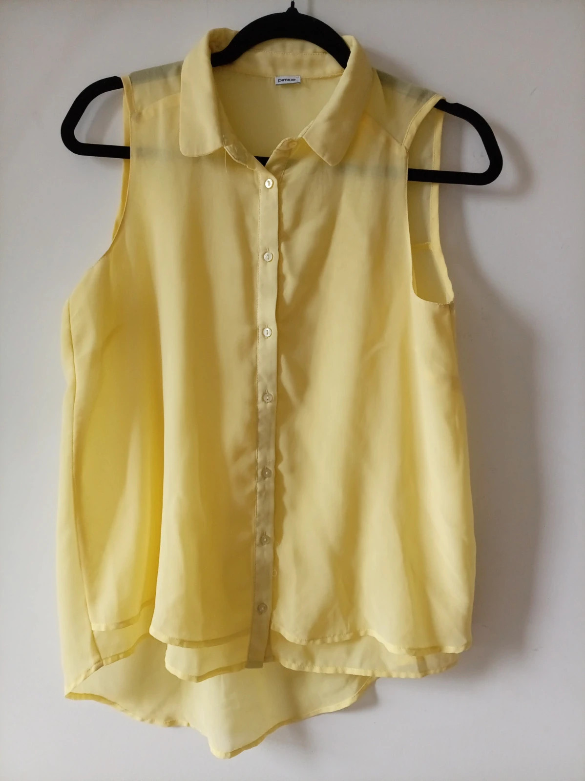 Blusa Camisa Sin Mangas Pimkie Amarillo Yellow Sleeveless Blouse Talla M L