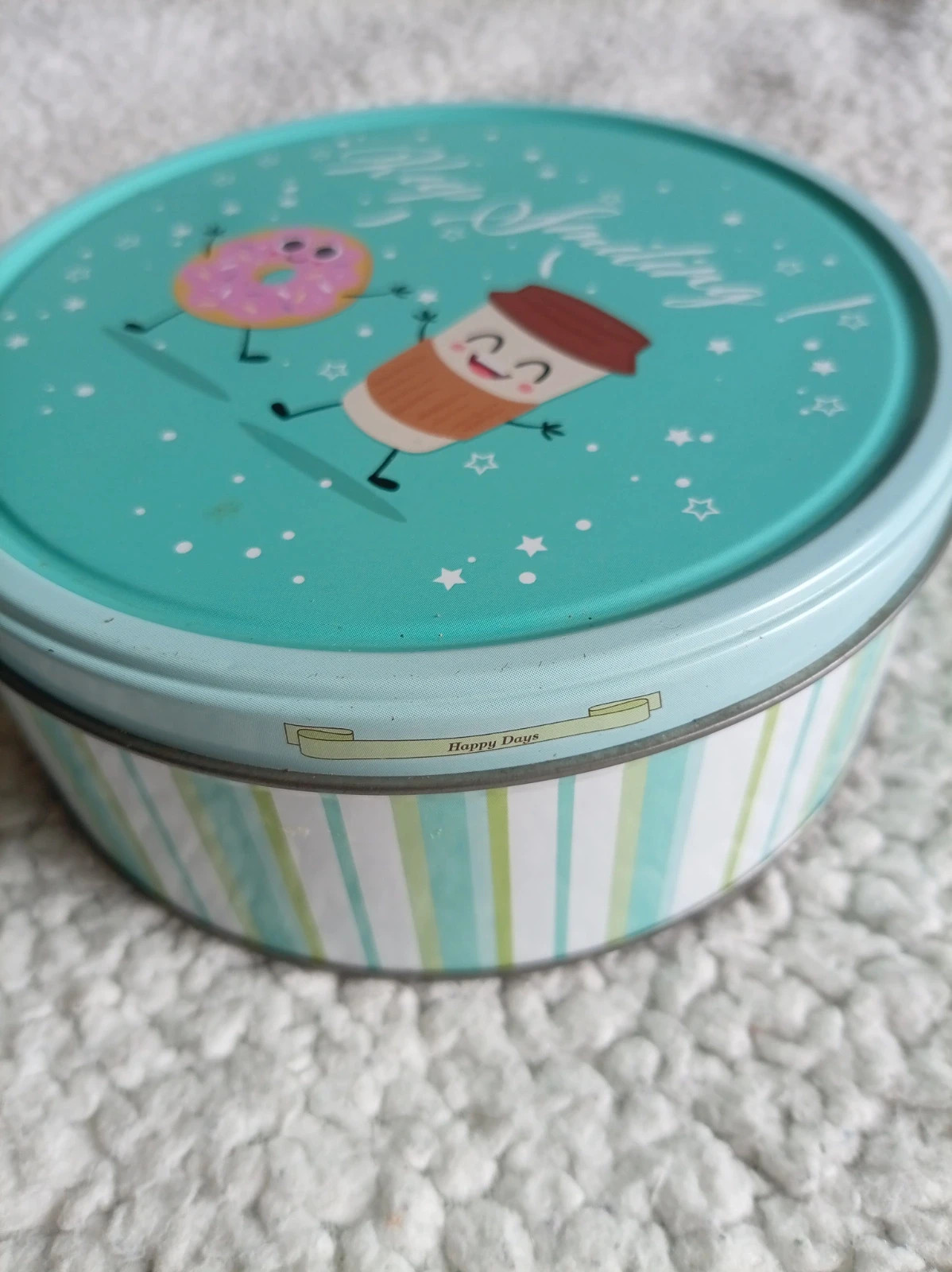Caja metalica Keep Smiling donut cafe biscuit tin box 14 cm – Local 2