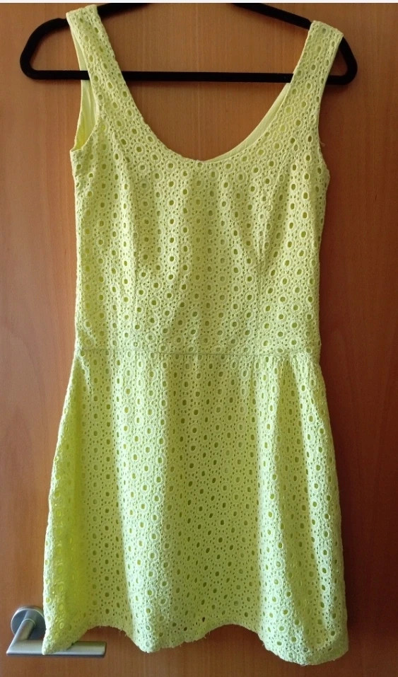 Vestido corto encaje bordado ingles amarillo lima Robe broderie anglaise Lime yellow dress S