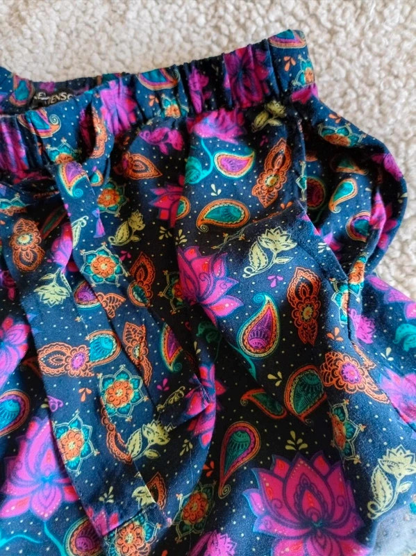 Shorts boho paisley floral azul marino rosa talle M summer indie beach – In Extenso – taille M / 38 / 10 4