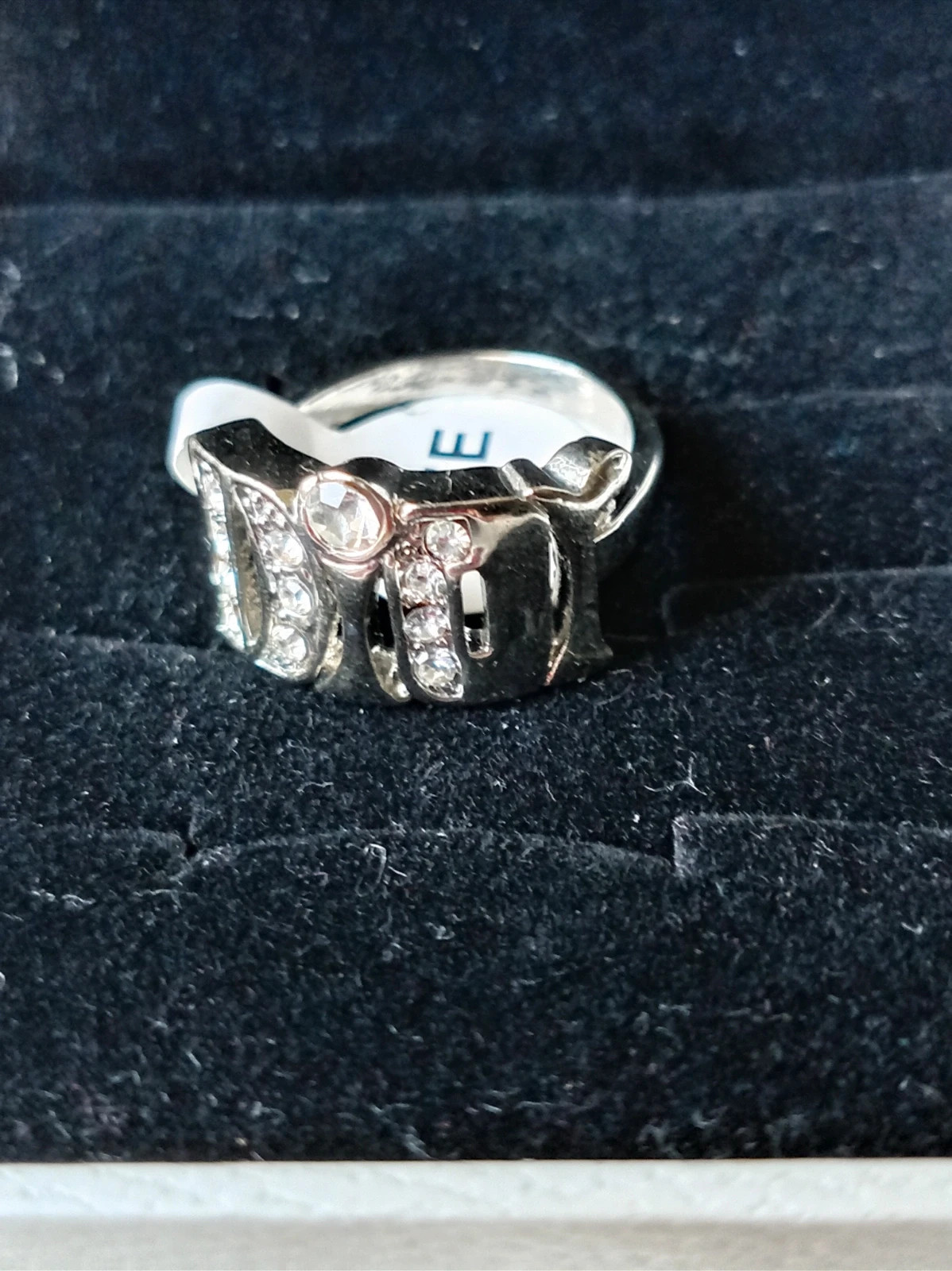 Anillo plateado letras strass talla 17 bague argentée ring strass – Local – taille 18,1 mm 2