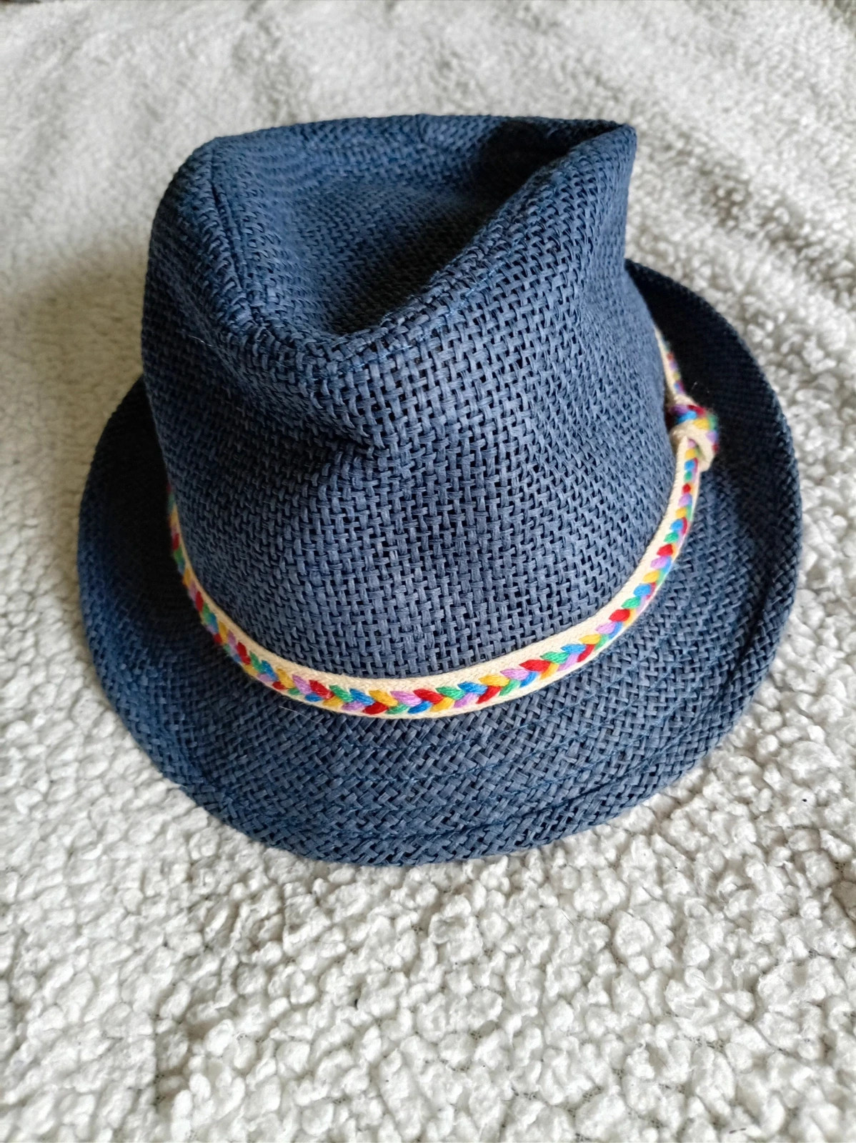 Sombrero Fedora unisex azul marino Navy Blue Straw Hat talla size 58 – Paper – taille 58 2
